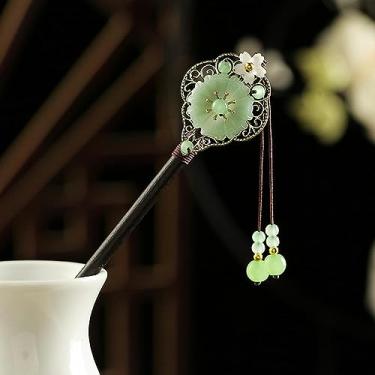 Imagem de Grampos de cabelo de flores palitos de cabelo vintage de madeira chinesa pinos para mulheres ornamentos de cabelo acessórios de joias