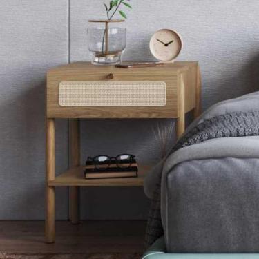 Imagem de Mesa de Cabeceira Pandora 1 Gaveta Palhinha Pé Madeira Oslo Artesano, 