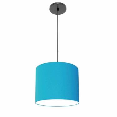 Imagem de Lustre Luminária Pendente Vivare Free Lux Pe-4106pr Cúpula Em Tecido 20x25cm Azul-turquesa Canopla Preta E Fio Preto