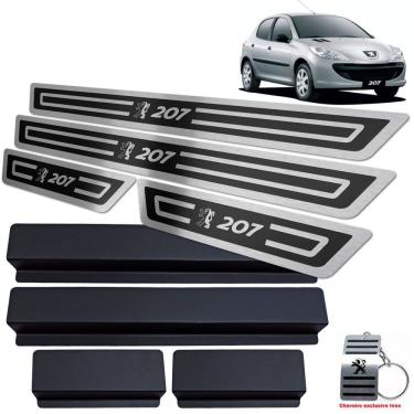 Imagem de Soleiras Aço Inox Peugeot 207 2009 A 2015 Preto Alto Relevo