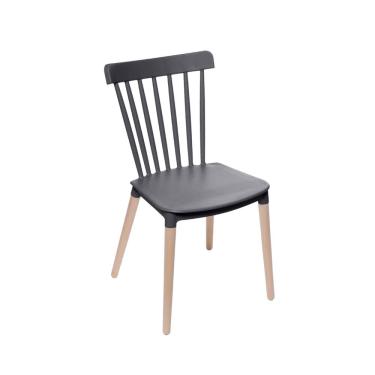 Imagem de Cadeira Midi Preta em Polipropileno Base em Madeira Or Design