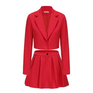 Imagem de Conjunto de roupas: blazer feminino EXLURA com minissaia plissada verm