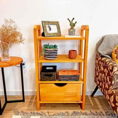 Imagem de Aparador de Madeira Pinus Linea de 4 Prateleiras Slim com Gaveta Carva