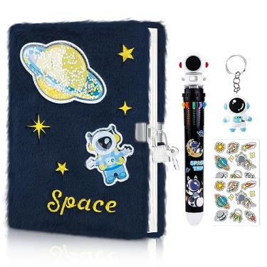 Imagem de homicozy Outer Space Journals for Boys and Girls with Lock and Keys,Fuzzy Diary for Kids with 160 Lined Pages,Fluffy Secret Notebook for Writing and Drawing,Gifts for Kids Ages 6 And Up,Black
