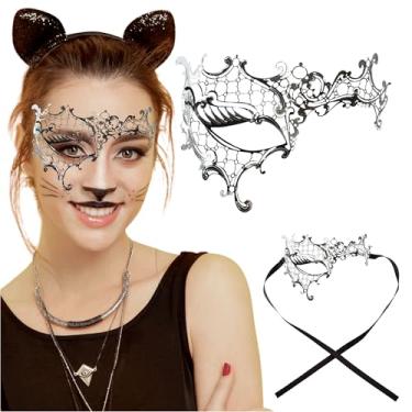 Imagem de Máscara feminina de baile de máscaras de metal com strass – Máscara feminina Phantom of The Opera para carnaval, formatura e veneziano, Prata sem pedras, tamanho nico