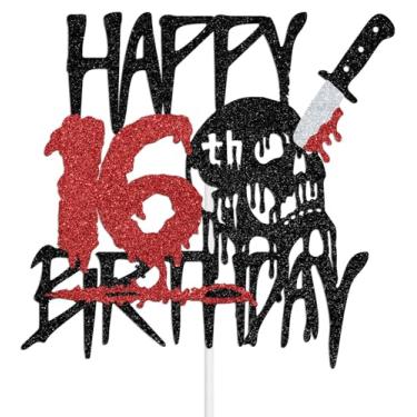 Imagem de Halloween Happy 16th Birthday Cake Topper, Have A Killer Birthday Decorations, Boy Girl Halloween Horror 16th Bday Party Decorations, Knife Horror Party Decorations Black Glitter