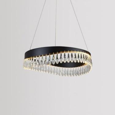 Imagem de Lustre de cristal redondo Raindrop lustre para luz de teto LED moderno ouro pingente luminárias luxo fazenda preto lâmpada pendurada para cozinha sala de estar quarto, preto