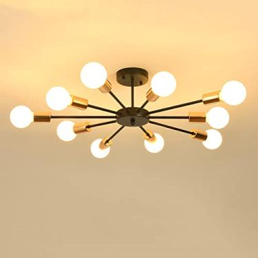 Imagem de Luminária de teto embutida, lustre Sputnik de 10 luzes, luminária de teto industrial, luzes vintage de meados do século, próximas ao teto, para sala de estar, quarto, restaurante