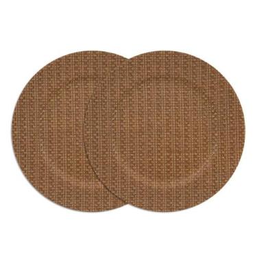 Imagem de Jogo 2 Sousplat Redondo de Plástico Mescla Marrom Estilo Rattan Wolff 