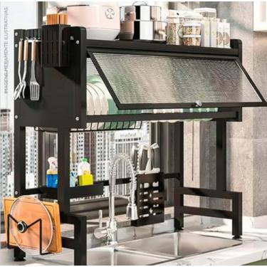 Imagem de Escorredor de Pratos Organizador Pia Suspenso Armario - Anticorrosão Modelo Premium. (PRETO)