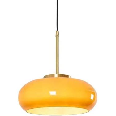 Imagem de Lustre moderno de meados do século com luz pendente de vidro leitoso branco e iluminação suspensa de teto de tambor costeiro vintage de vidro bronze para lustres de quarto em casa