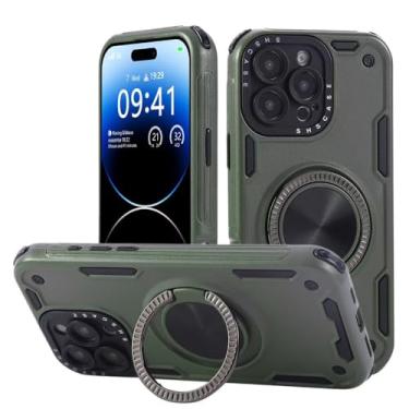 Imagem de Suporte giratório magnético militar com armadura à prova de choque, protetor de camada dupla, verde exército, para iPhone 13
