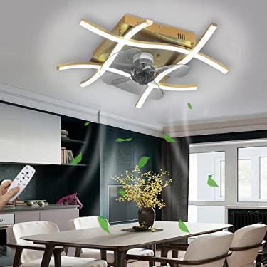 Imagem de Ventiladores de teto com lâmpada, luz de teto LED moderna e silenciosa, regulável com ventilador e controle remoto/APP Timer, lâmpada de teto com ventilador de 4 chamas para sala de estar,