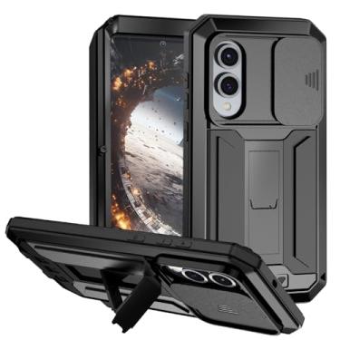 Imagem de FunnyWin Capa de metal compatível com Samsung Galaxy S25 FE com suporte para câmera Gorilla Glass Capa de telefone resistente de silicone híbrido militar para homens e mulheres (preto)