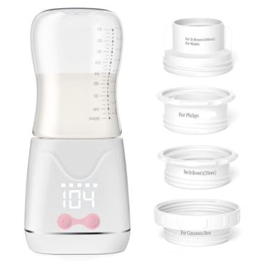 Imagem de w-maxa Aquecedor de Mamadeira Portátil, Aquecedor de Mamadeira Rápido para Viagens com Garrafa de Vidro e 4 Adaptadores, Aquecedor de Mamadeira Recarregável Em Movimento com Controle Preciso de Temperatura para Leite Materno, Fórmula