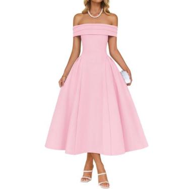 Imagem de Vestido de festa ZESICA Off Shoulder de manga curta rosa tamanho L