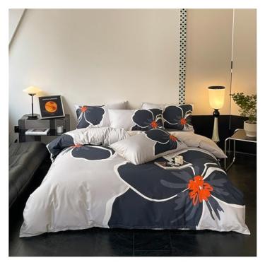 Imagem de Conjunto de capa de edredom de 4 peças, conjunto de capa de edredom literário simples de algodão, conjunto de cama com estampa de aquarela preta com fecho de zíper (sem edredom) capa de edredom casal
