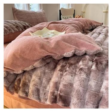 Imagem de Conjunto de capa de edredom quente de pele de coelho sintética outono inverno com lençol de cama e fronha Queen Plush conjunto de cama macio quente (rosa 2 150 x 200 cm)