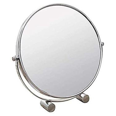 Imagem de Espelho pequeno espelho de maquilhagem, espelho de beleza frente e verso para secretária, espelho cosmético com ampliação 3X, espelho giratório de 360°, espelho de casa de banho, espelho de