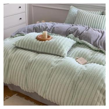 Imagem de Conjunto de capa de edredom de pele de coelho artificial engrossada de inverno de quatro peças Queen Size Conjunto de cama quente (B Queen)