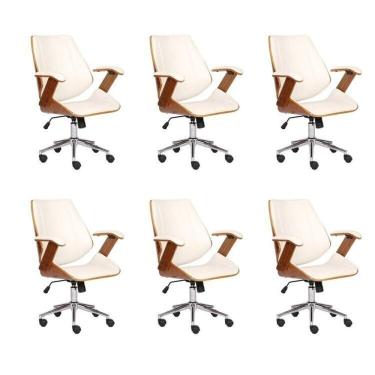 Imagem de Kit 6 Cadeiras para Escritório Presidente Bergen Baixa 3331 Branco