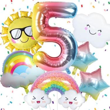Imagem de Conjunto de decorações de aniversário Rainbow Theme Girl, 5º aniversár