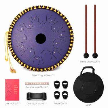 Imagem de Domary Tambor de Língua de Aço 14 Tons C Chave Mão Pan Tambores Instrumentos de Percussão Com Baqueta para Yoga Ouro Roxo (Roxo)