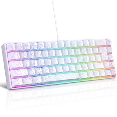 Imagem de Snpurdiri Teclado para jogos 65% com fio, 68 teclas RGB retroiluminado teclado pequeno para jogos, para PC/Mac Gamer, digitador, viagem, fácil de carregar em viagem de negócios, branco