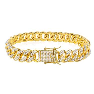 Imagem de Tornozeleiras cubanas para mulheres plus size grande tornozeleira dourada prata strass diamante bling tornozeleiras femininas 9 25 cm, 9 inch, Metal, Zircônia cúbica