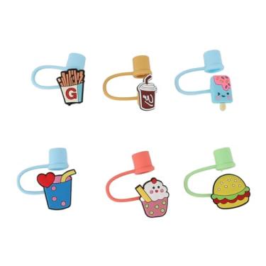 Imagem de Tampas de canudo de silicone universais à prova de poeira reutilizáveis portáteis para canudos, conjunto de 6 peças