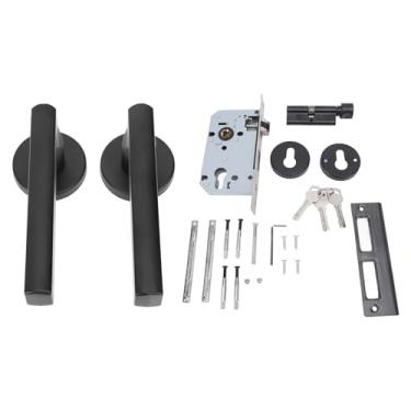 Imagem de Fechadura da maçaneta da porta com chave grande botão sólido painel engrossado alumínio ferro aço interior fechadura do quarto preto para quartos banheiros escritórios