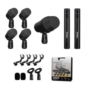 Imagem de STABCL Kit de microfone de bateria com fio de 7 peças com estojo de transporte, conjunto completo de microfones de bateria dinâmica de metal para Kick Bass, Tom, Snare, pratos de alta qualidade e