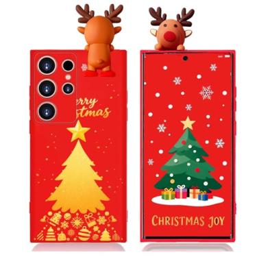 Imagem de Esakycn Capa para Samsung Galaxy S25 Ultra Natal, capa de telefone silicone vermelho 3D boneca brinquedo de Natal com design para meninas mulheres presente capa fina à prova de choque macia fofa para