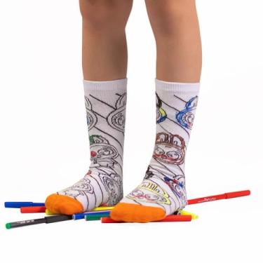 Imagem de Meia Para Colorir Pintar Infantil Divertidas Personalizar + Kit 6 Cane