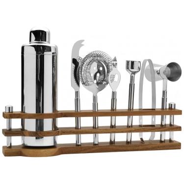 Imagem de Kit Bartender Profissional 8 Peças em Aço Inoxidável com Suporte de Madeira, Mikasa, Prata
