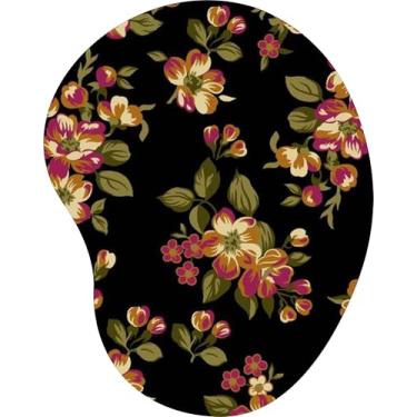 Imagem de Mouse Pad Ergonômico Gota Floral Pêssego Verde Oliva Fundo Preto