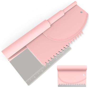 Imagem de Conjunto de raspador de massa de aço inoxidável 3 em 1 - com medidas, raspador de bancada e placa de modelagem, ideal para ferramentas de cozimento (rosa)