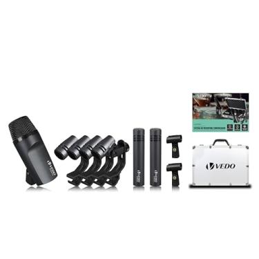 Imagem de VEDO Kit de Microfone Dinâmico para Bateria 7 Peças com Cabo - Microfones para Bumbo, Tom/Caixa e Pratos - Conjunto Completo em Metal para Gravação Profissional e Performances ao Vivo com Alta