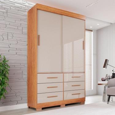 Imagem de Guarda Roupa com Pés 2 Portas 6 Gavetas Luana Cinamomo/Off-White