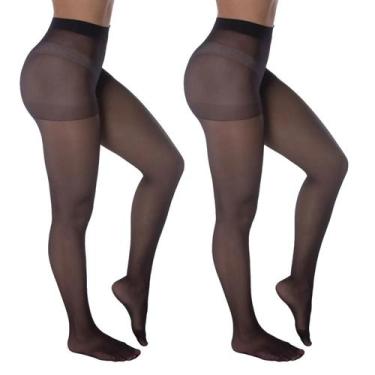Imagem de Kit com 2 Meias Calças Finas Elastano Fio 15 Selene, P, Preto