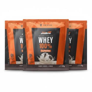 Imagem de Kit 3 whey protein 100% 21g proteina cookies&cream sache - NEW MILLEN