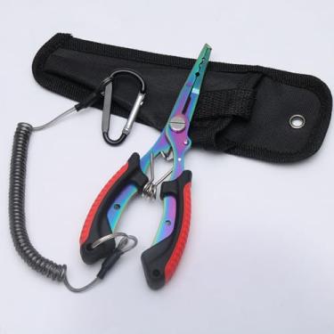 Imagem de Alicate de pesca multifuncional de aço inoxidável - nariz de agulha, prendedor de lábio, removedor de anzol, cortador, anéis divididos - Pegador de lábio de peixe (vermelho)