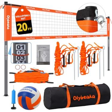 Imagem de Olybeaka Conjunto de rede de voleibol profissional ao ar livre para praia de quintal com bastões resistentes ajustáveis, rede durável, vôlei e bomba de poliuretano, bolsa de transporte