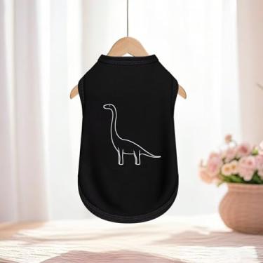 Imagem de Camisa confortável sem mangas para cães: regata roupas para animais de estimação para aventuras ao ar livre dinossauro impressão gráfica preta PP