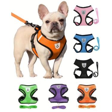 Imagem de Peitoral para cães pequenos - malha para todos os climas, refletivo, corda de tração de 1,2 m, arnês sem puxar para cães pequenos, gatos - seguro com fecho de velcro, fivela, anéis D duplos, G