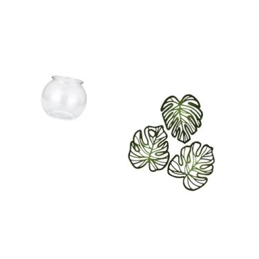 Imagem de Fenteer Aquário Pequeno Transparente, Enfeite Doméstico Transparente, Tigela, Vaso, Mesa, Quarto, Sala de Estar, Decoração para Casa, Folhas de Palmeira, Pare