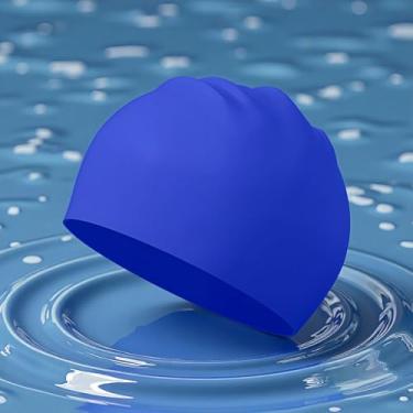 Imagem de Touca de natação ajustada de alta elasticidade: reduz o arrasto para natação mais rápida, essencial para treinamento profissional e natação casual (azul)