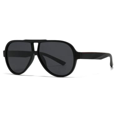 Imagem de VFDHN Óculos de sol retrô Double Bridges femininos, tons degradê, UV400, rebites da moda, masculino (C4, preto fosco)