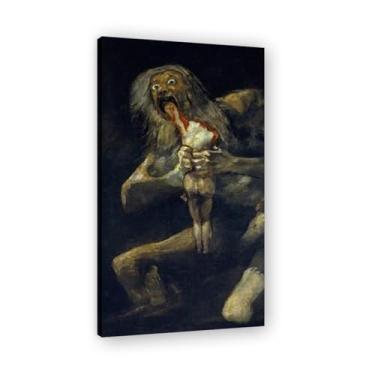 Imagem de Saturn Devours His SonFrancisco De Goya Impressão em tela romântica espanhola - Obra-prima do influente pintor romântico 59,9 x 108 cm emoldurado