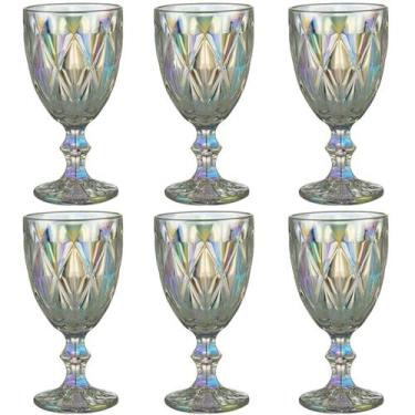 Imagem de Jogo 6 Taças de Vidro 325ml Diamond Rainbow Metalizada Lyor para Servi